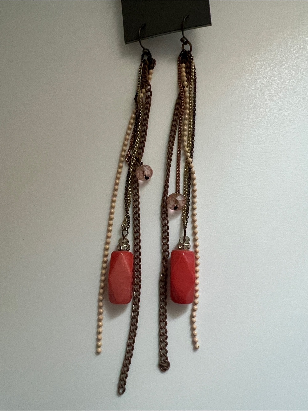 Express Coral-Red Multi-Chain Drop Earrings